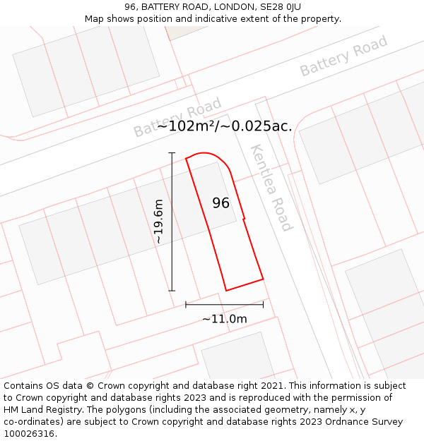 96, BATTERY ROAD, LONDON, SE28 0JU: Plot and title map
