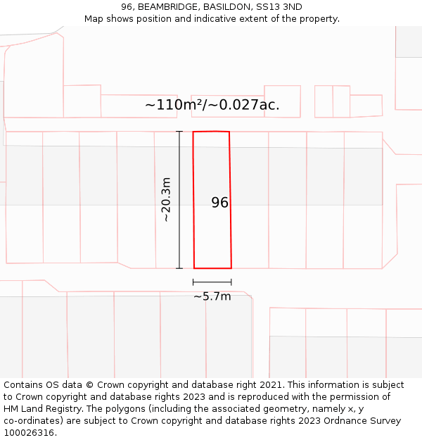 96, BEAMBRIDGE, BASILDON, SS13 3ND: Plot and title map