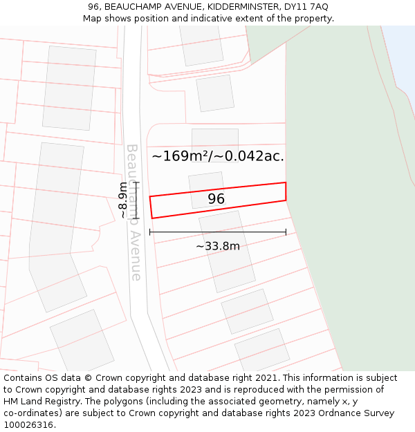 96, BEAUCHAMP AVENUE, KIDDERMINSTER, DY11 7AQ: Plot and title map