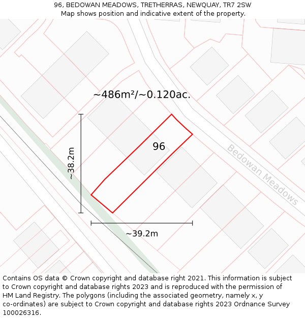 96, BEDOWAN MEADOWS, TRETHERRAS, NEWQUAY, TR7 2SW: Plot and title map