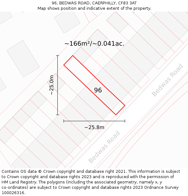 96, BEDWAS ROAD, CAERPHILLY, CF83 3AT: Plot and title map