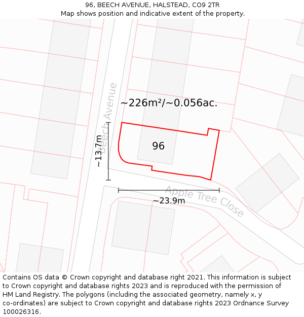 96, BEECH AVENUE, HALSTEAD, CO9 2TR: Plot and title map