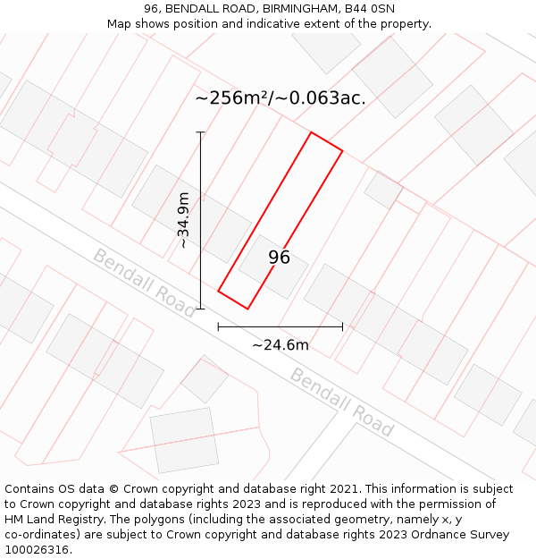 96, BENDALL ROAD, BIRMINGHAM, B44 0SN: Plot and title map