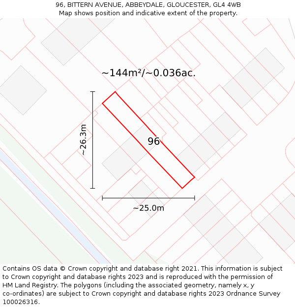 96, BITTERN AVENUE, ABBEYDALE, GLOUCESTER, GL4 4WB: Plot and title map