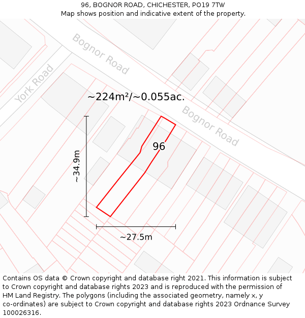 96, BOGNOR ROAD, CHICHESTER, PO19 7TW: Plot and title map