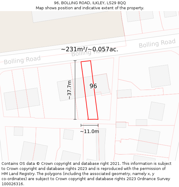96, BOLLING ROAD, ILKLEY, LS29 8QQ: Plot and title map
