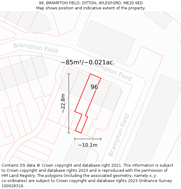 96, BRAMPTON FIELD, DITTON, AYLESFORD, ME20 6ED: Plot and title map