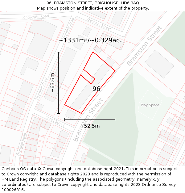 96, BRAMSTON STREET, BRIGHOUSE, HD6 3AQ: Plot and title map