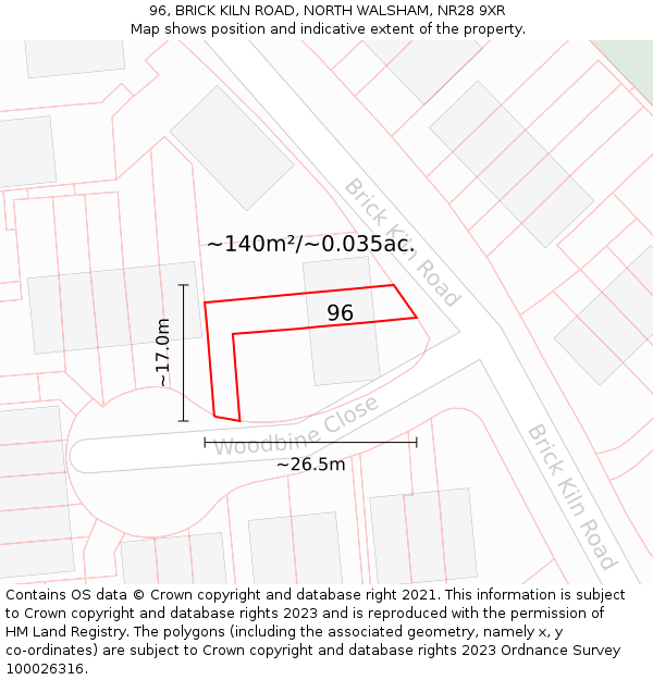 96, BRICK KILN ROAD, NORTH WALSHAM, NR28 9XR: Plot and title map