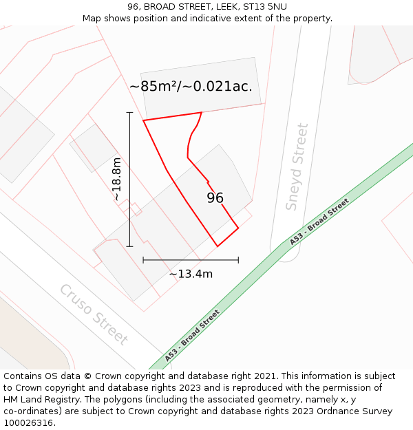 96, BROAD STREET, LEEK, ST13 5NU: Plot and title map