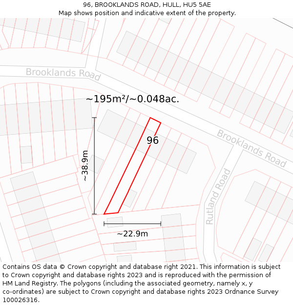 96, BROOKLANDS ROAD, HULL, HU5 5AE: Plot and title map