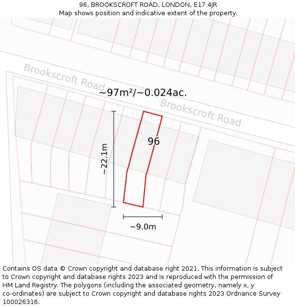 96, BROOKSCROFT ROAD, LONDON, E17 4JR: Plot and title map