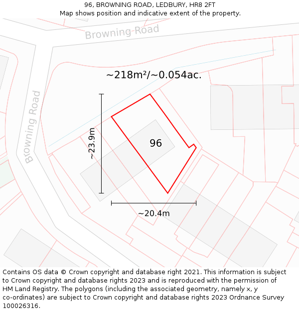 96, BROWNING ROAD, LEDBURY, HR8 2FT: Plot and title map
