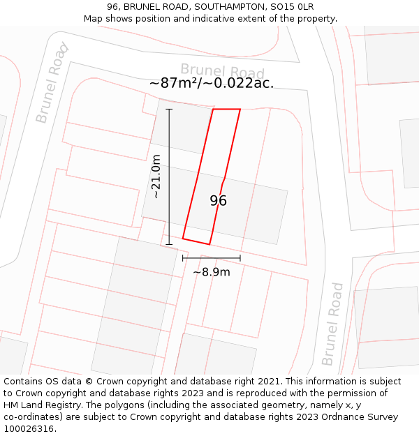 96, BRUNEL ROAD, SOUTHAMPTON, SO15 0LR: Plot and title map