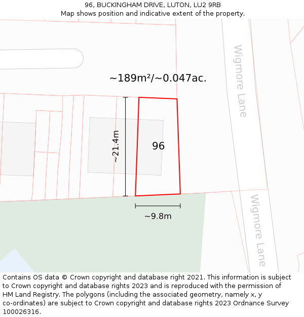 96, BUCKINGHAM DRIVE, LUTON, LU2 9RB: Plot and title map