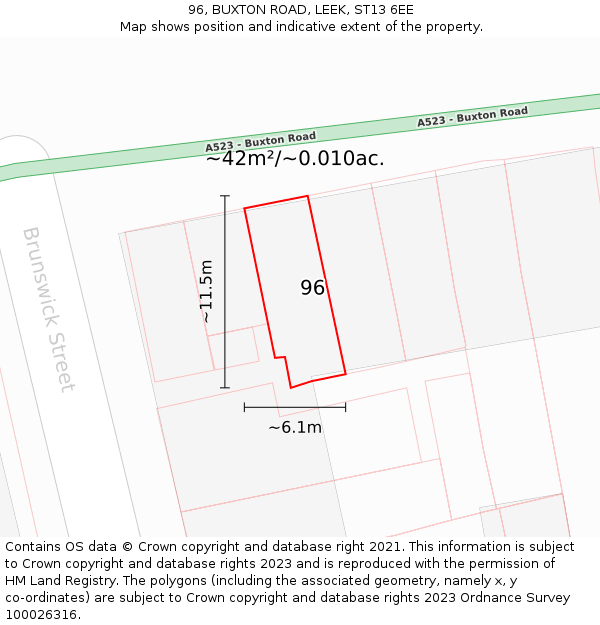 96, BUXTON ROAD, LEEK, ST13 6EE: Plot and title map
