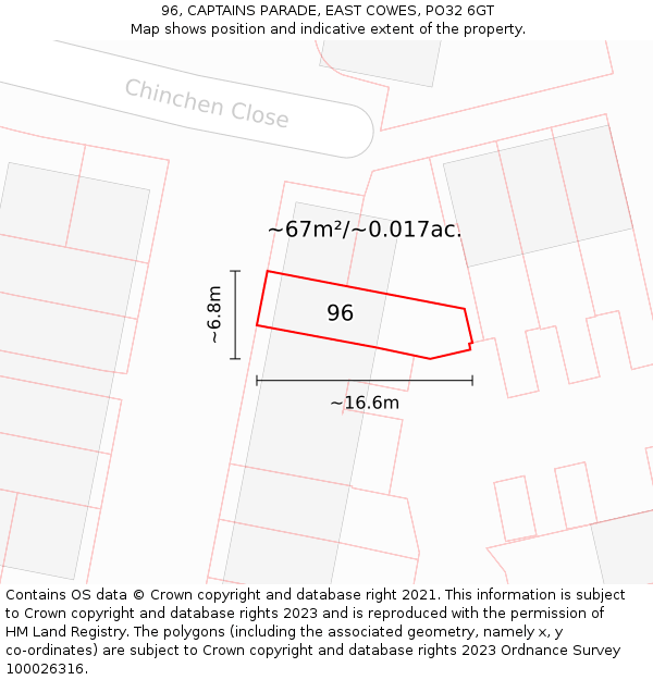 96, CAPTAINS PARADE, EAST COWES, PO32 6GT: Plot and title map