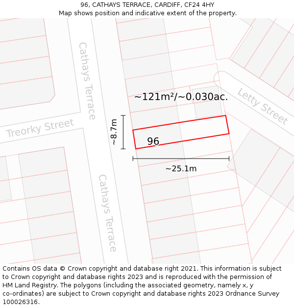 96, CATHAYS TERRACE, CARDIFF, CF24 4HY: Plot and title map