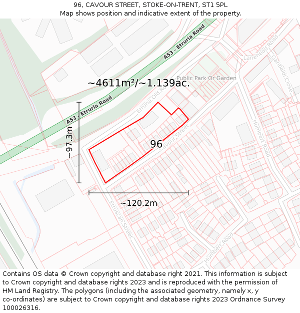 96, CAVOUR STREET, STOKE-ON-TRENT, ST1 5PL: Plot and title map