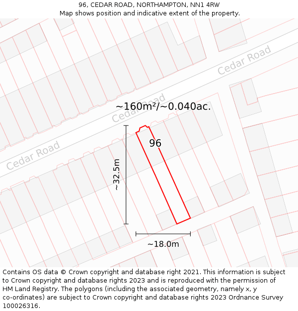 96, CEDAR ROAD, NORTHAMPTON, NN1 4RW: Plot and title map