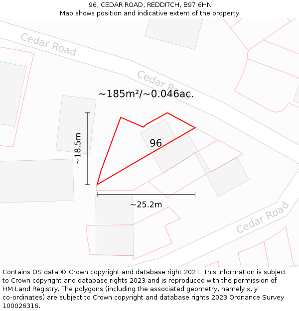 96, CEDAR ROAD, REDDITCH, B97 6HN: Plot and title map
