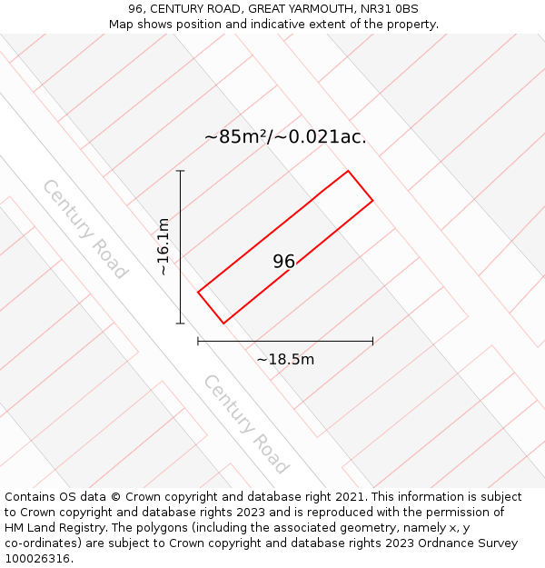 96, CENTURY ROAD, GREAT YARMOUTH, NR31 0BS: Plot and title map
