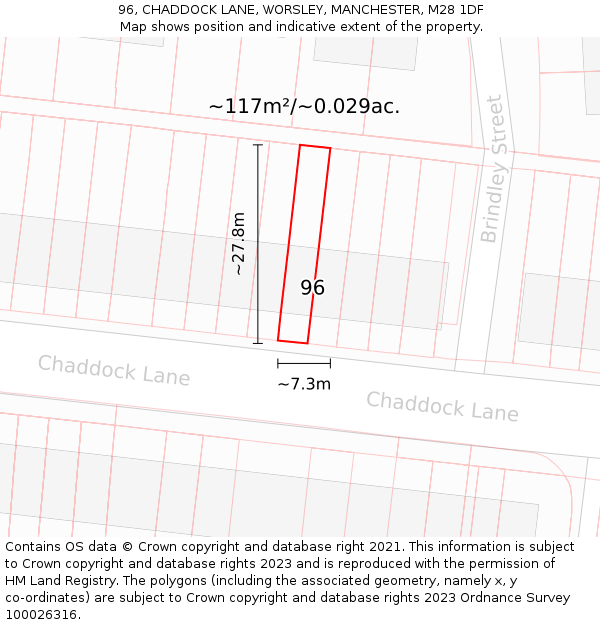 96, CHADDOCK LANE, WORSLEY, MANCHESTER, M28 1DF: Plot and title map