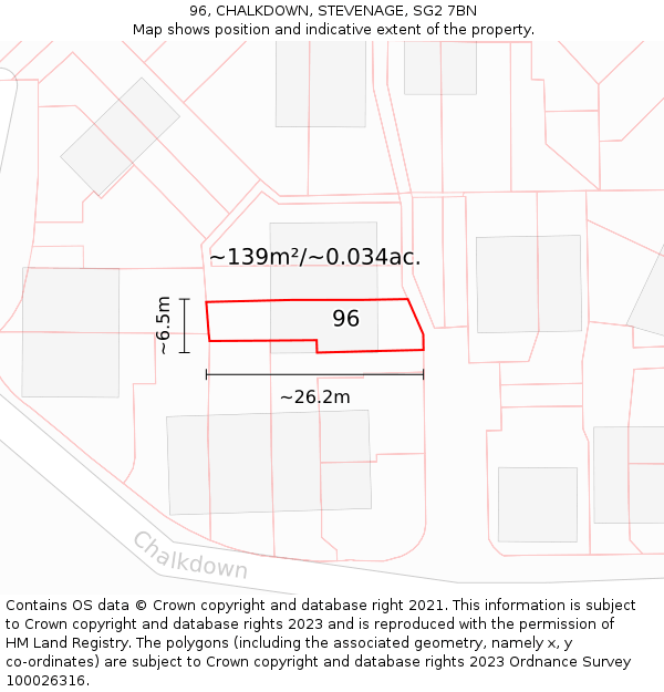 96, CHALKDOWN, STEVENAGE, SG2 7BN: Plot and title map