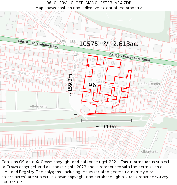 96, CHERVIL CLOSE, MANCHESTER, M14 7DP: Plot and title map