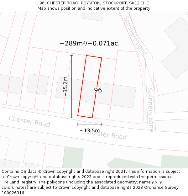 96, CHESTER ROAD, POYNTON, STOCKPORT, SK12 1HG: Plot and title map