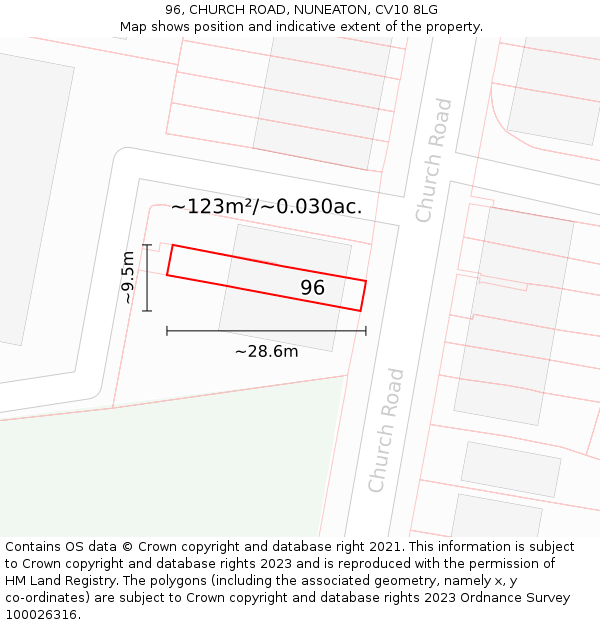96, CHURCH ROAD, NUNEATON, CV10 8LG: Plot and title map