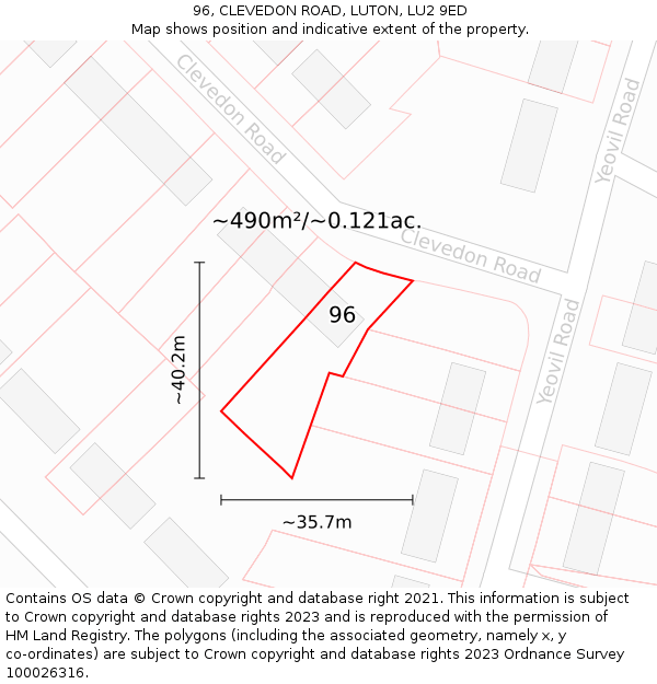 96, CLEVEDON ROAD, LUTON, LU2 9ED: Plot and title map