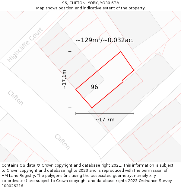 96, CLIFTON, YORK, YO30 6BA: Plot and title map