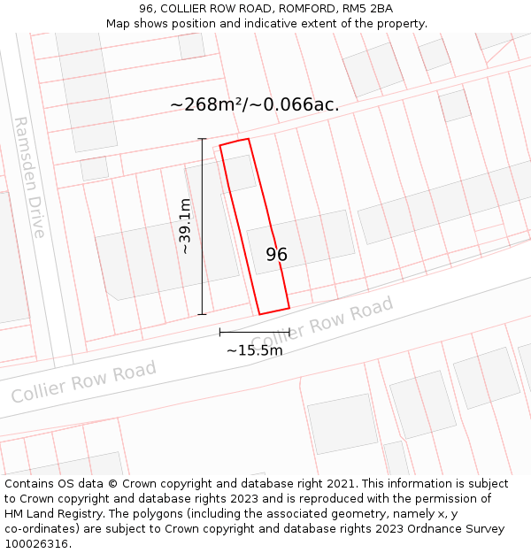 96, COLLIER ROW ROAD, ROMFORD, RM5 2BA: Plot and title map