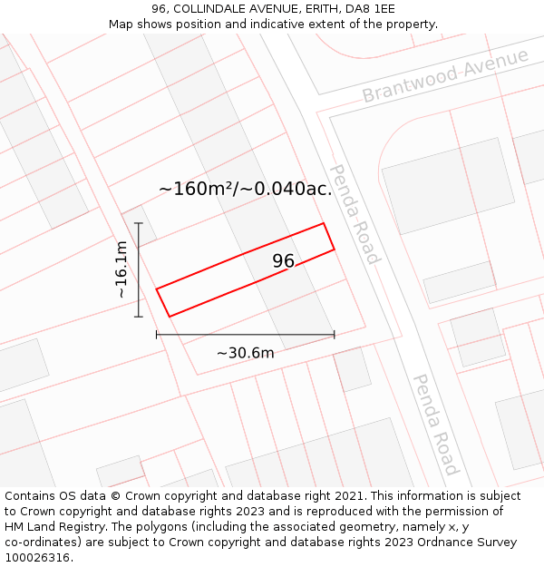 96, COLLINDALE AVENUE, ERITH, DA8 1EE: Plot and title map