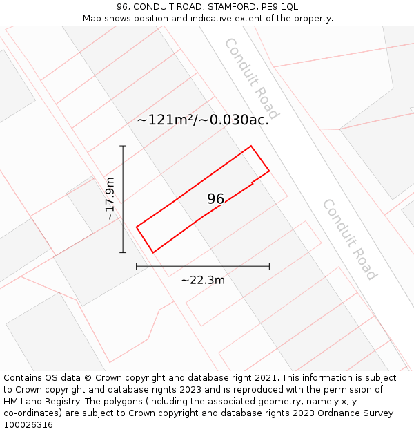 96, CONDUIT ROAD, STAMFORD, PE9 1QL: Plot and title map