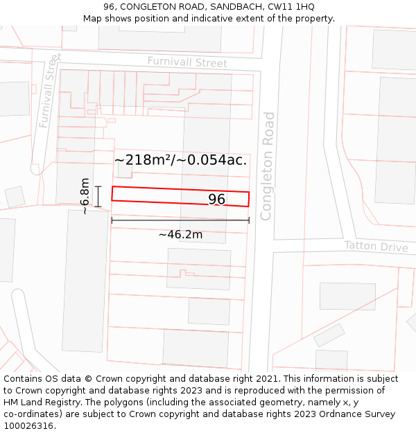96, CONGLETON ROAD, SANDBACH, CW11 1HQ: Plot and title map