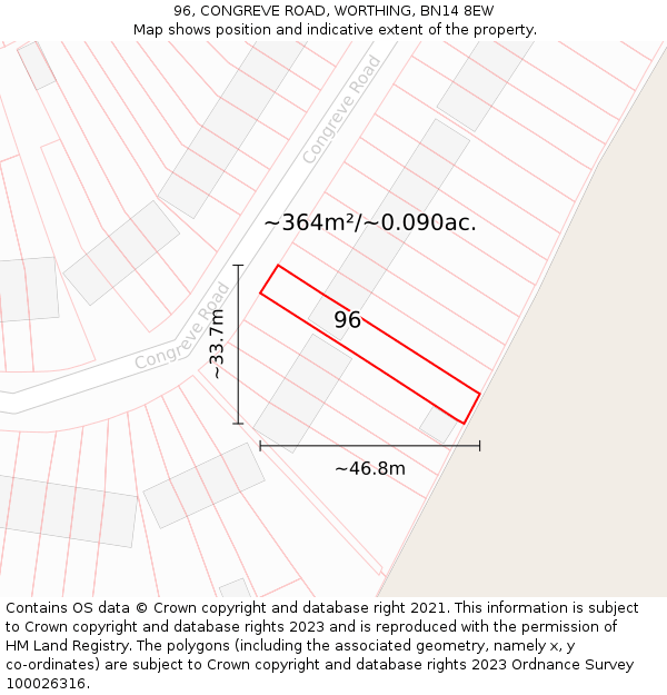 96, CONGREVE ROAD, WORTHING, BN14 8EW: Plot and title map