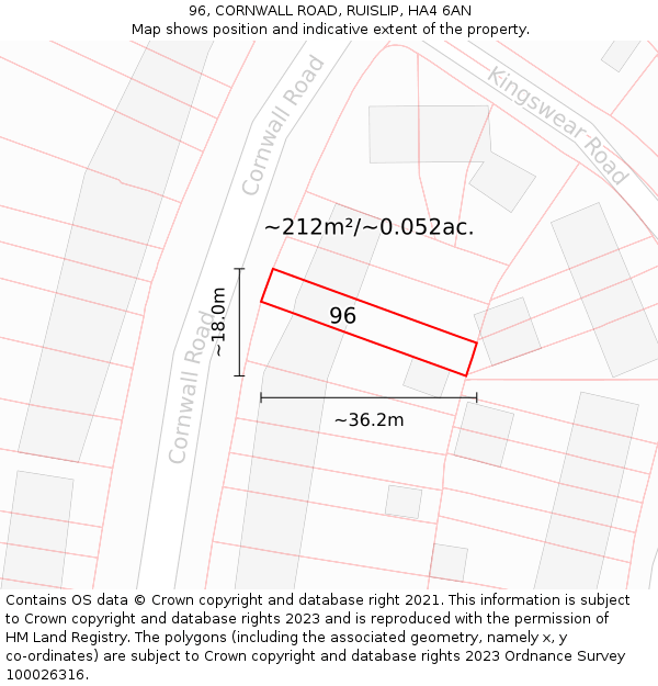 96, CORNWALL ROAD, RUISLIP, HA4 6AN: Plot and title map