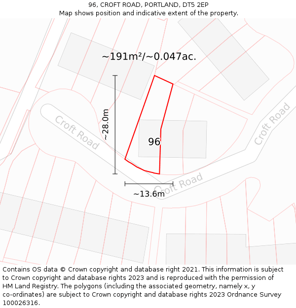 96, CROFT ROAD, PORTLAND, DT5 2EP: Plot and title map