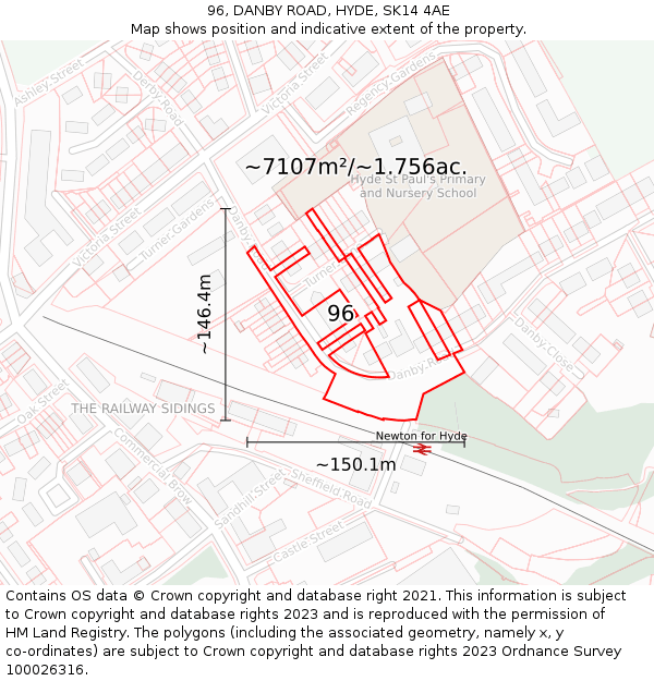 96, DANBY ROAD, HYDE, SK14 4AE: Plot and title map