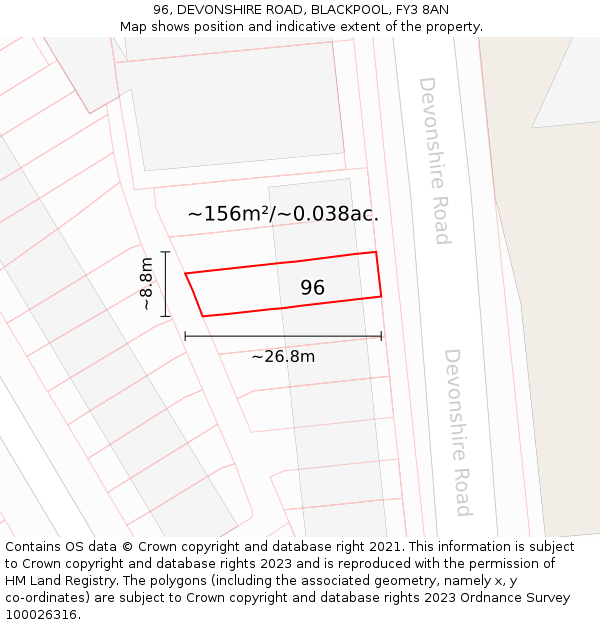 96, DEVONSHIRE ROAD, BLACKPOOL, FY3 8AN: Plot and title map