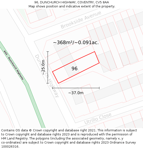 96, DUNCHURCH HIGHWAY, COVENTRY, CV5 8AA: Plot and title map