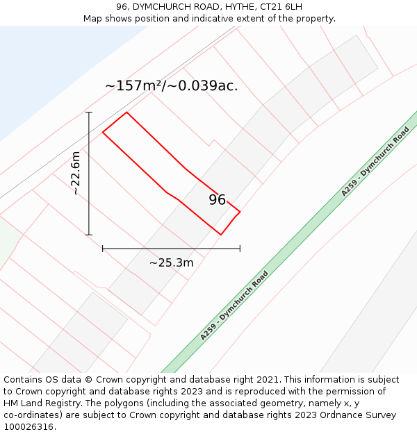 96, DYMCHURCH ROAD, HYTHE, CT21 6LH: Plot and title map
