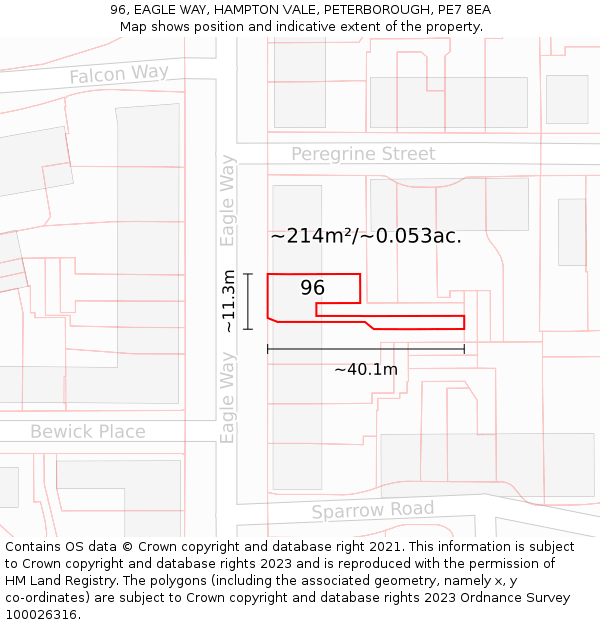 96, EAGLE WAY, HAMPTON VALE, PETERBOROUGH, PE7 8EA: Plot and title map