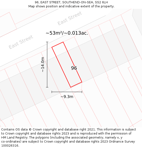 96, EAST STREET, SOUTHEND-ON-SEA, SS2 6LH: Plot and title map