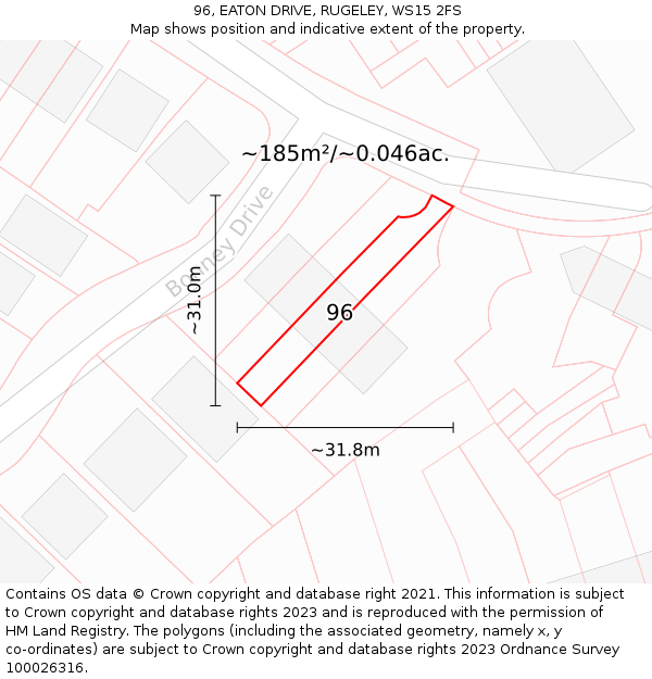 96, EATON DRIVE, RUGELEY, WS15 2FS: Plot and title map