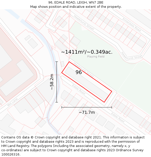 96, EDALE ROAD, LEIGH, WN7 2BE: Plot and title map