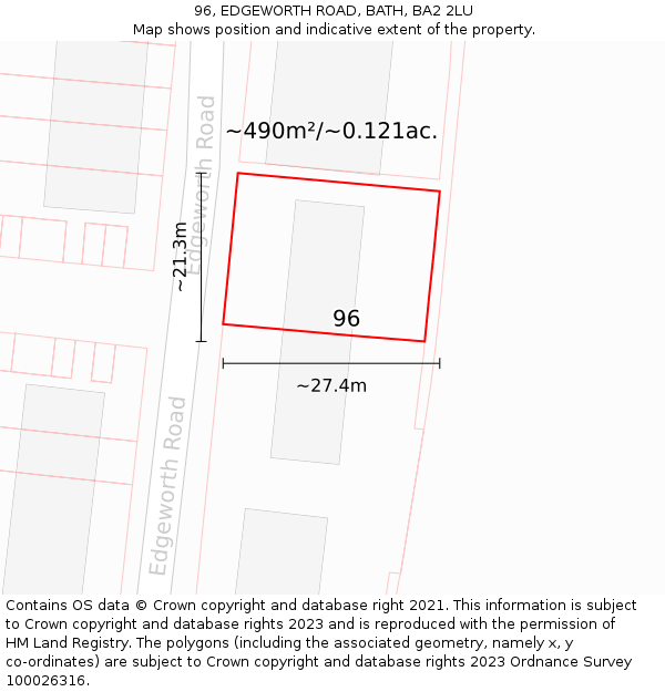 96, EDGEWORTH ROAD, BATH, BA2 2LU: Plot and title map