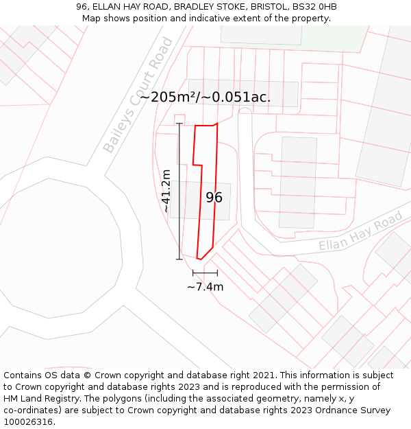 96, ELLAN HAY ROAD, BRADLEY STOKE, BRISTOL, BS32 0HB: Plot and title map